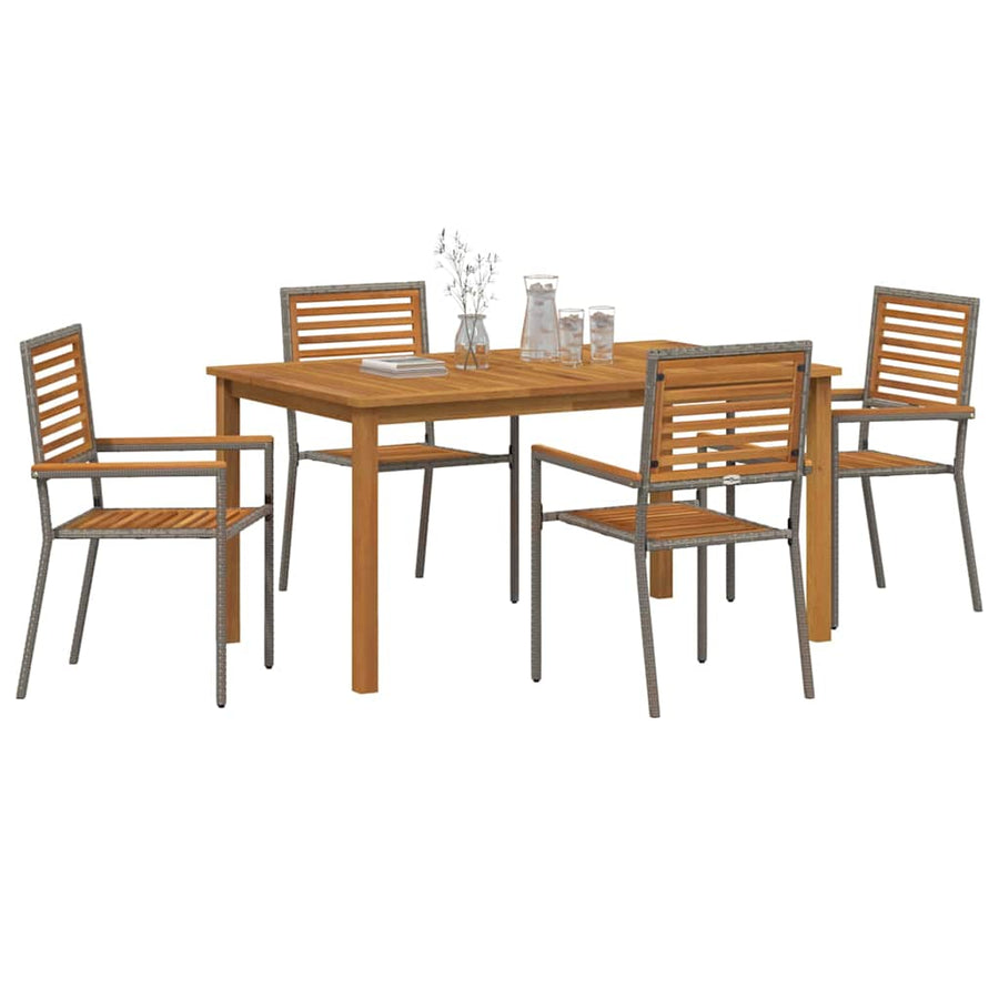 Tuin eettafelset 5 pcs Grijs Massief Acaciahout