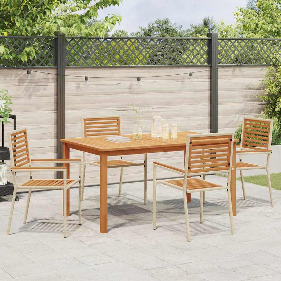 Tuin eettafelset 5 pcs Beige Massief Acaciahout
