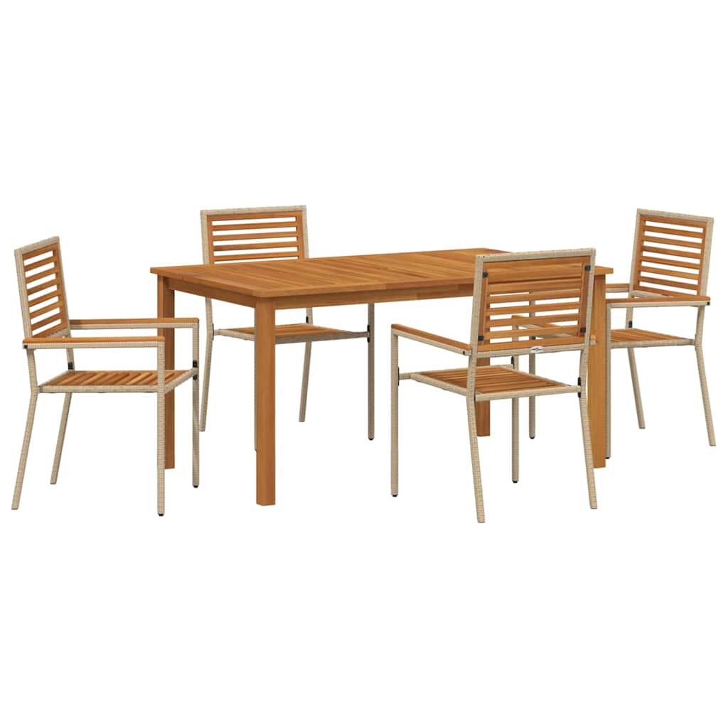 Tuin eettafelset 5 pcs Beige Massief Acaciahout