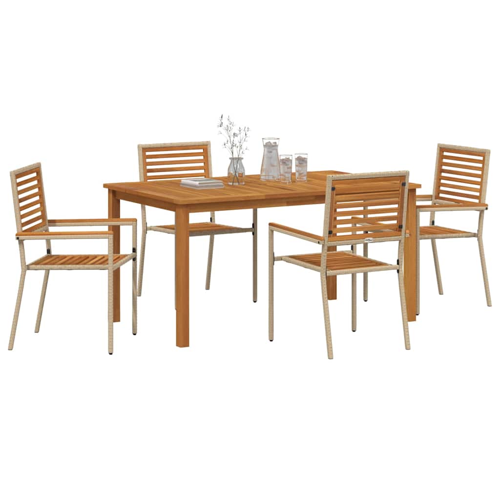 Tuin eettafelset 5 pcs Beige Massief Acaciahout