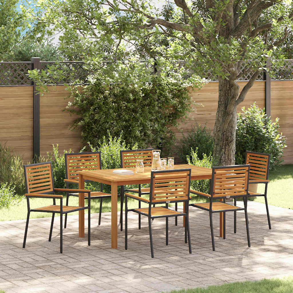Tuin eettafelset 7 pcs Zwart Massief Acaciahout