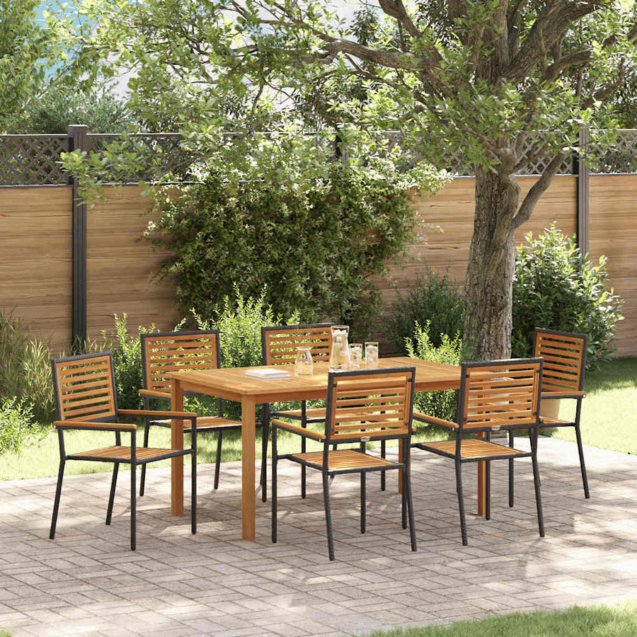 Tuin eettafelset 7 pcs Zwart Massief Acaciahout
