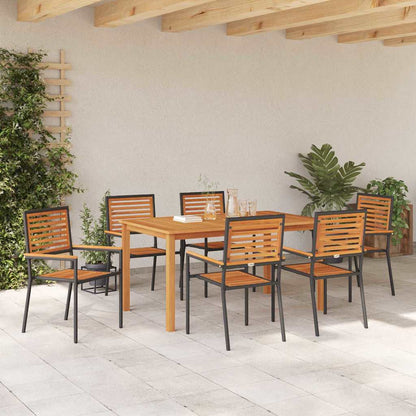 Tuin eettafelset 7 pcs Zwart Massief Acaciahout