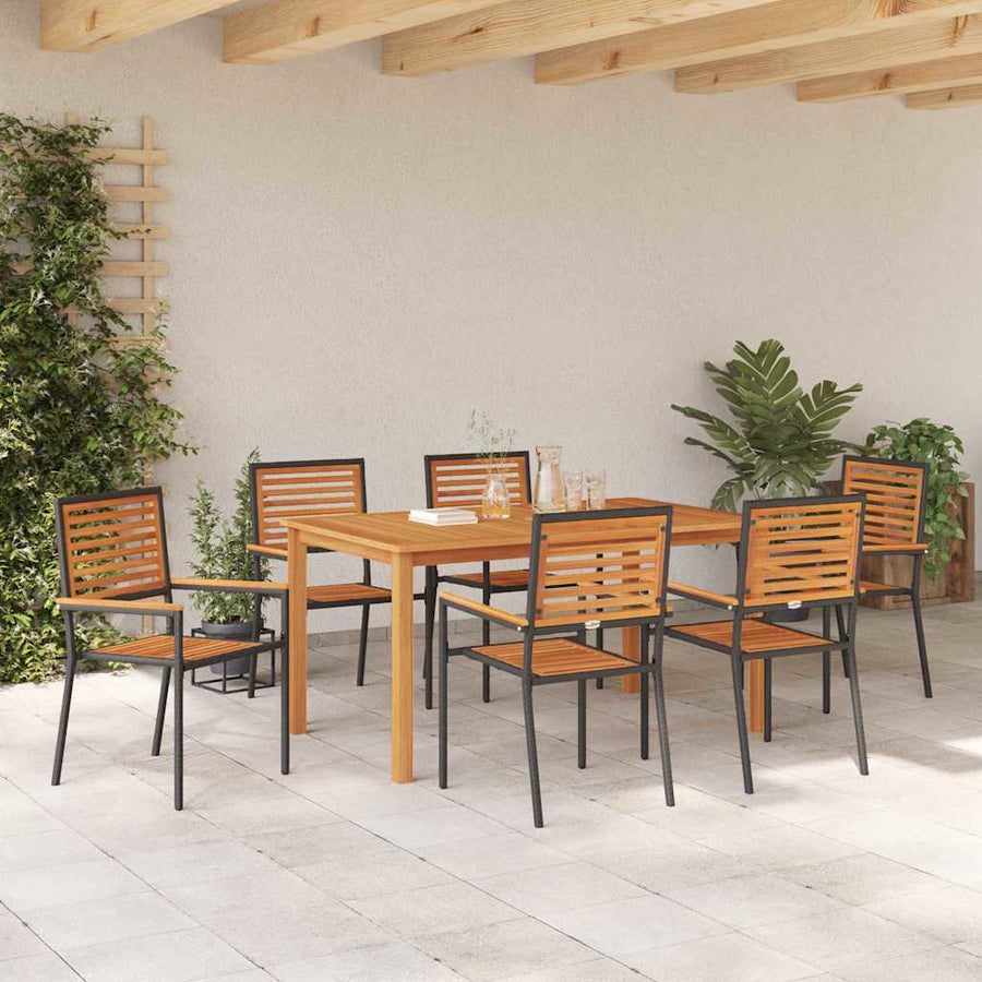 Tuin eettafelset 7 pcs Zwart Massief Acaciahout