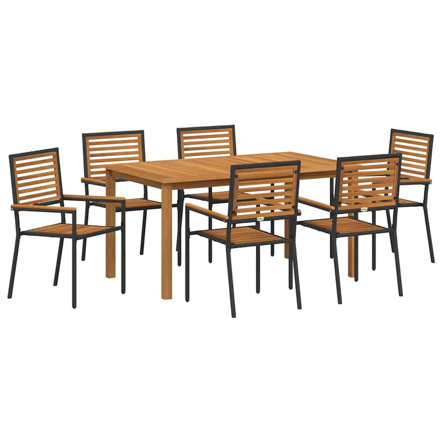 Tuin eettafelset 7 pcs Zwart Massief Acaciahout