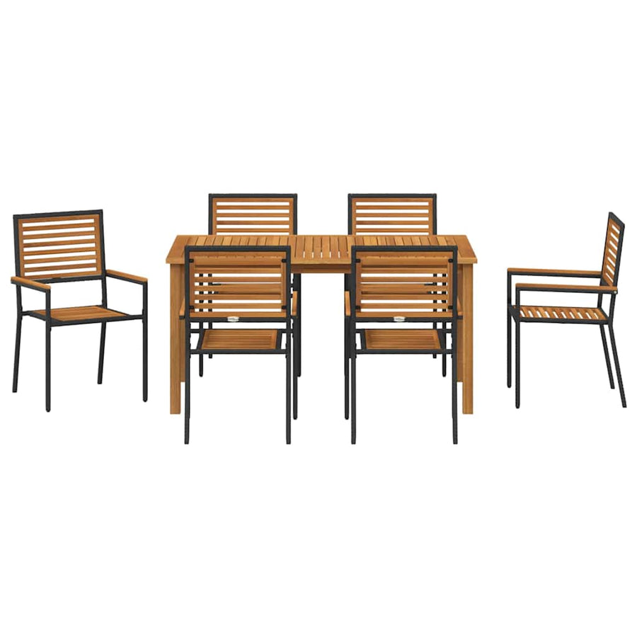 Tuin eettafelset 7 pcs Zwart Massief Acaciahout