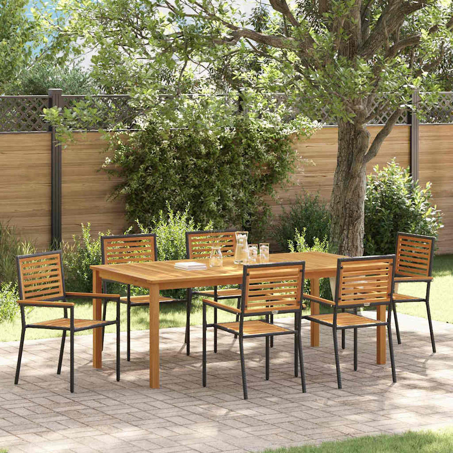 Tuin eettafelset 7 pcs Zwart Massief Acaciahout