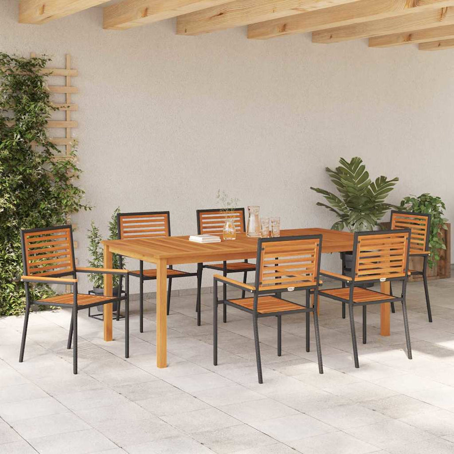 Tuin eettafelset 7 pcs Zwart Massief Acaciahout