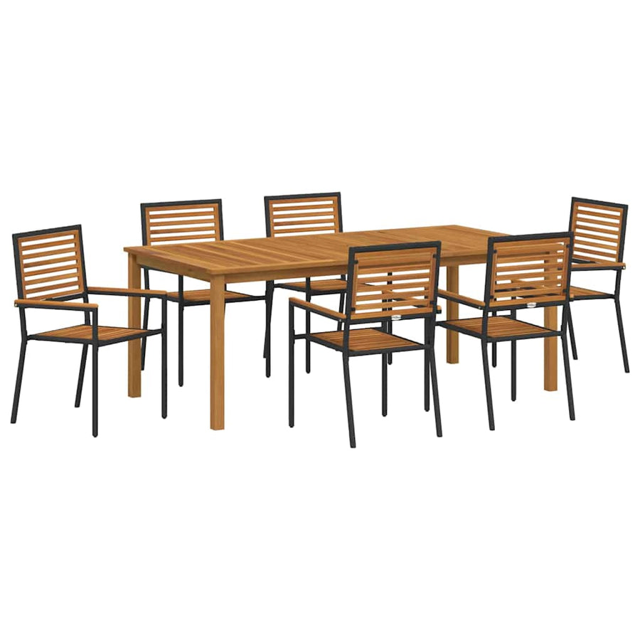 Tuin eettafelset 7 pcs Zwart Massief Acaciahout