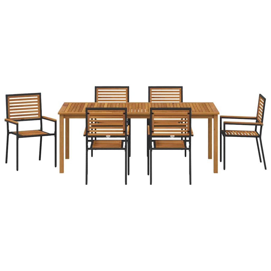 Tuin eettafelset 7 pcs Zwart Massief Acaciahout