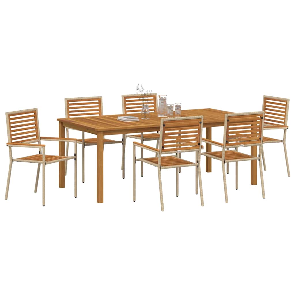 Tuin eettafelset 7 pcs Beige Massief Acaciahout