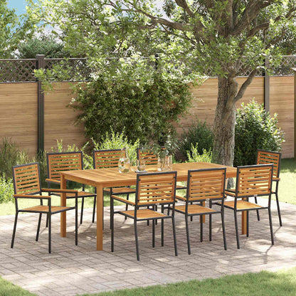 Tuin eettafelset 9 pcs Zwart Massief Acaciahout