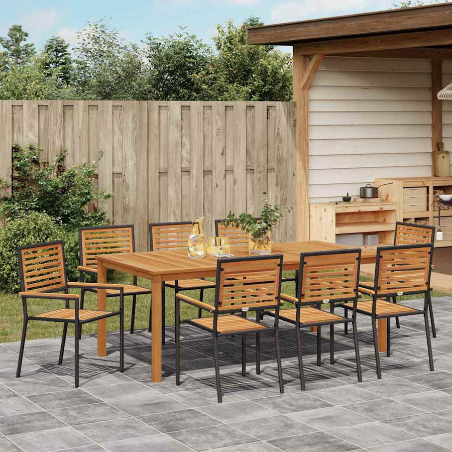 Tuin eettafelset 9 pcs Zwart Massief Acaciahout