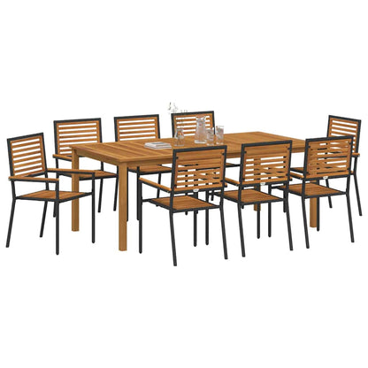 Tuin eettafelset 9 pcs Zwart Massief Acaciahout