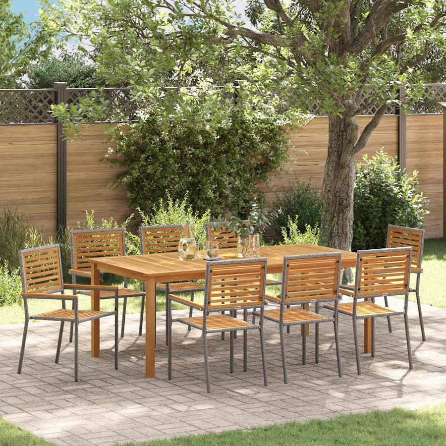Tuin eettafelset 9 pcs Grijs Massief Acaciahout
