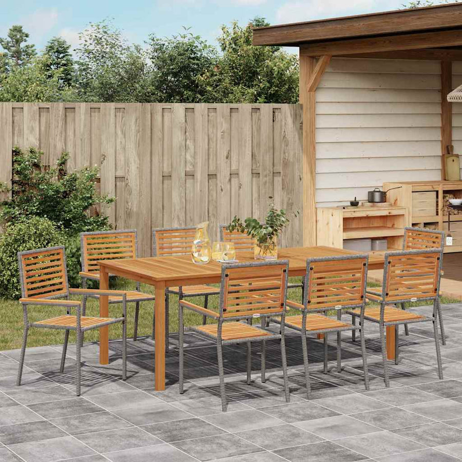 Tuin eettafelset 9 pcs Grijs Massief Acaciahout