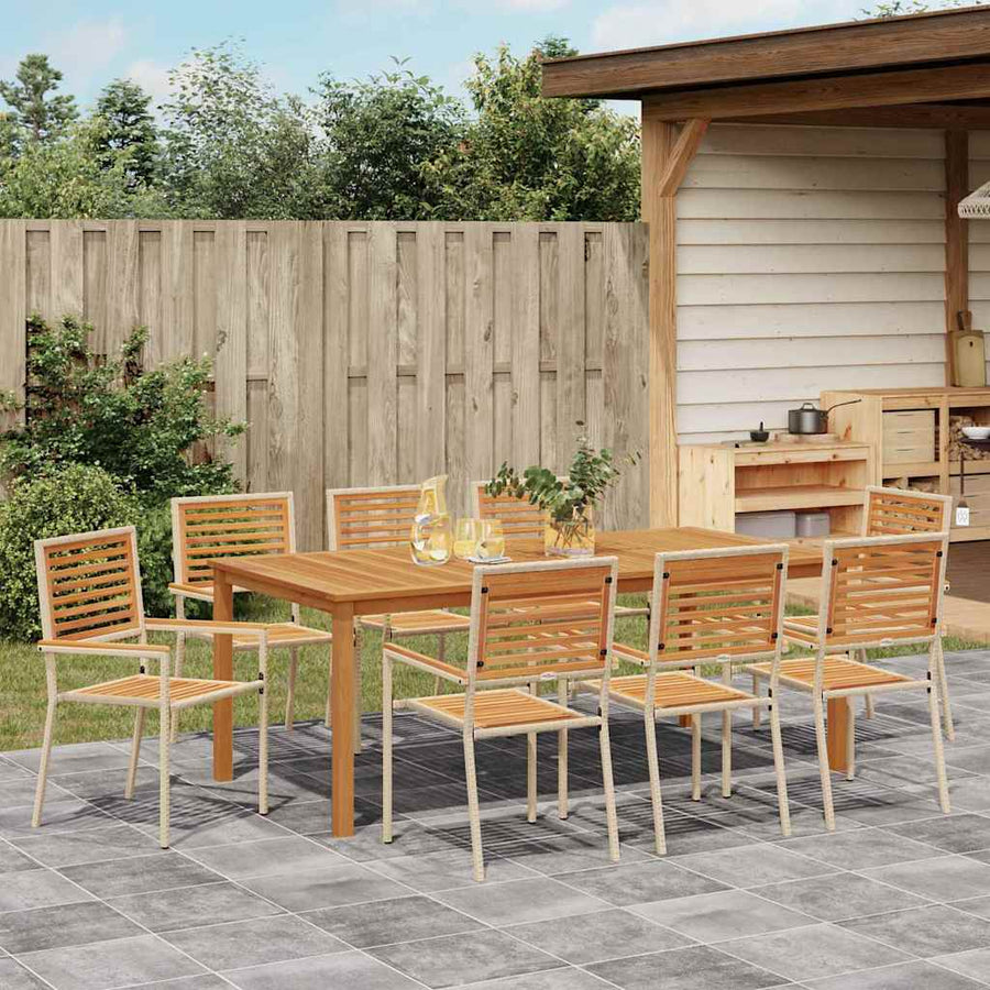 Tuin eettafelset 9 pcs Beige Massief Acaciahout