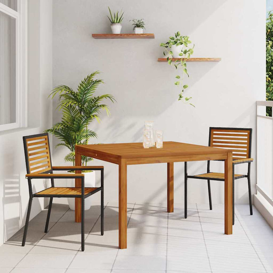 Tuin eettafelset 3 pcs Zwart Massief Acaciahout