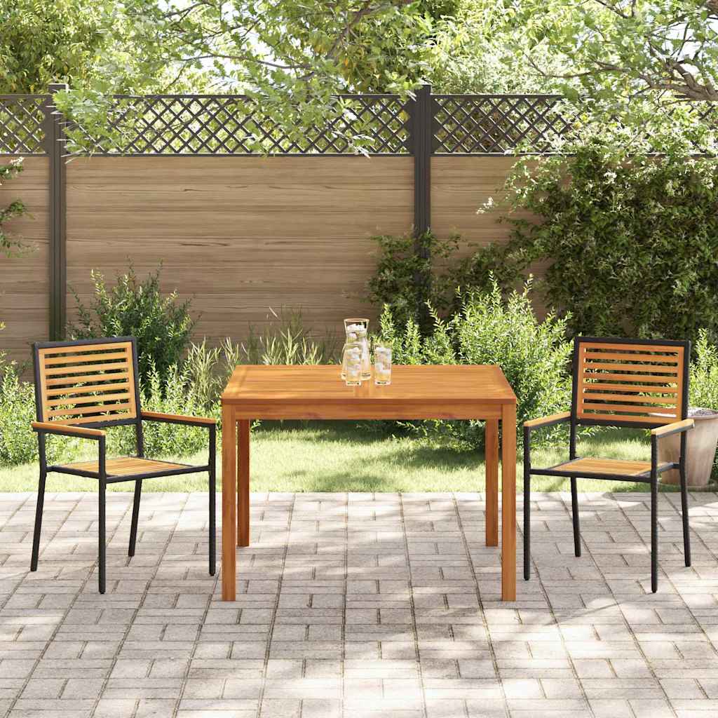 Tuin eettafelset 3 pcs Zwart Massief Acaciahout