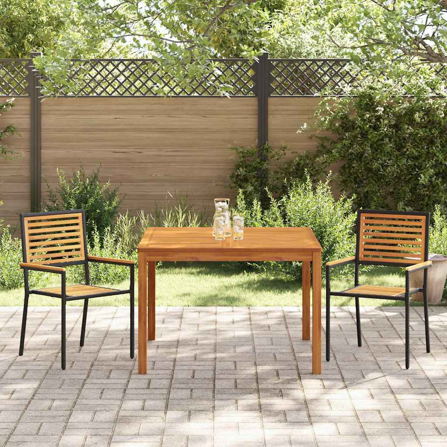 Tuin eettafelset 3 pcs Zwart Massief Acaciahout