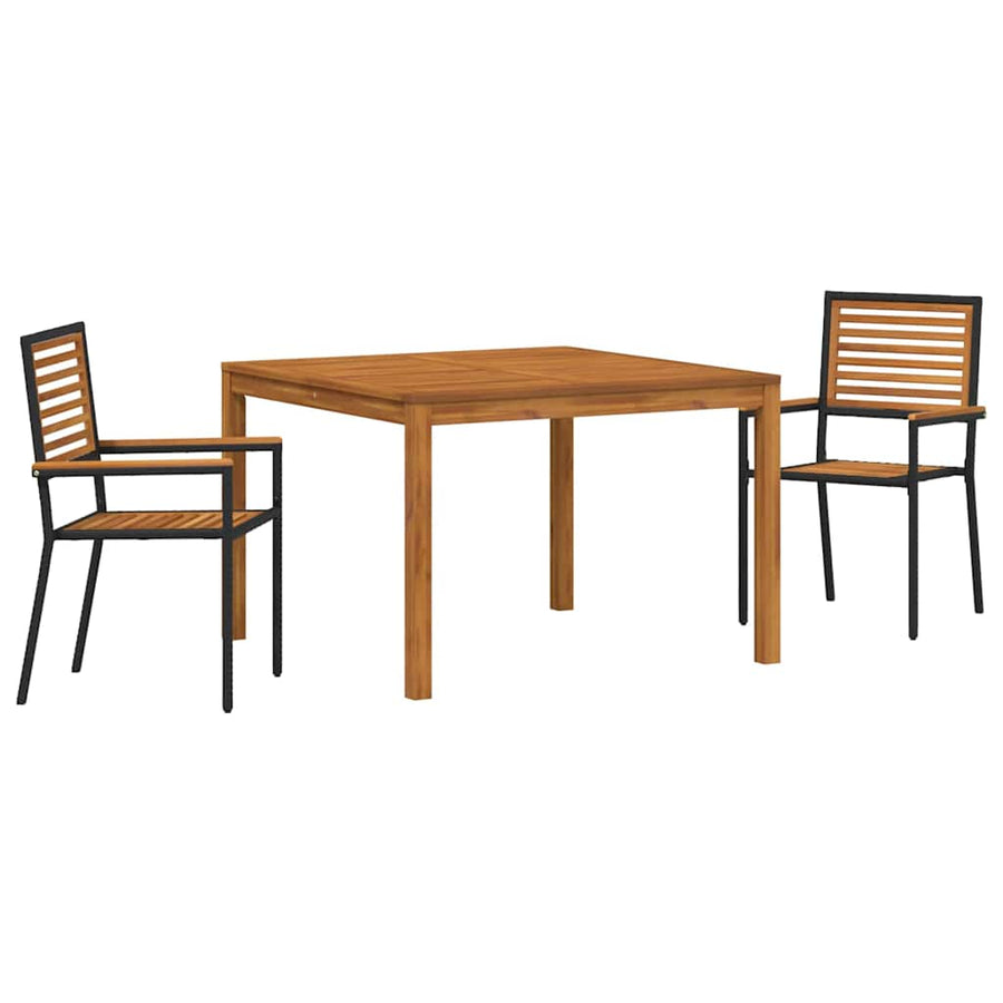 Tuin eettafelset 3 pcs Zwart Massief Acaciahout