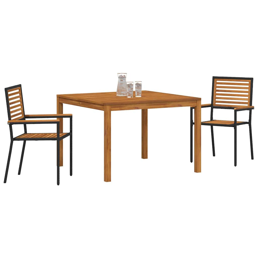 Tuin eettafelset 3 pcs Zwart Massief Acaciahout