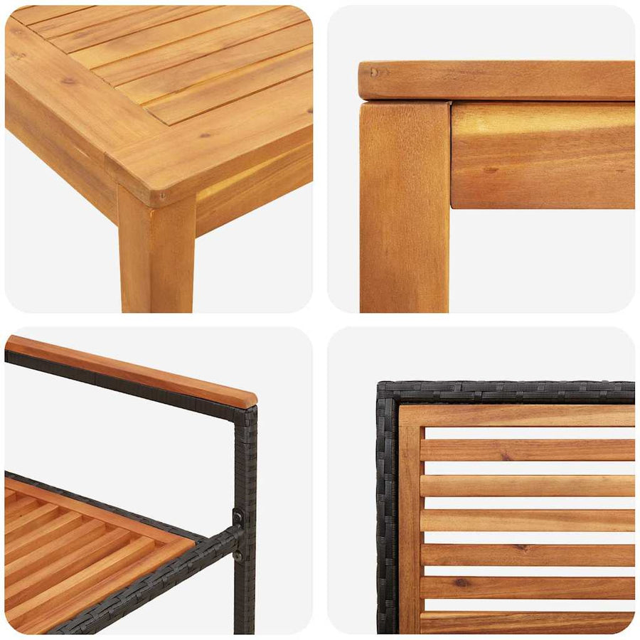 Tuin eettafelset 5 pcs Zwart Massief Acaciahout