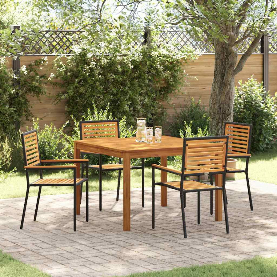 Tuin eettafelset 5 pcs Zwart Massief Acaciahout