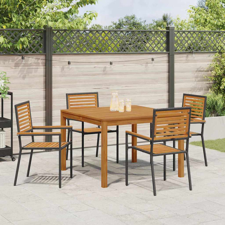 Tuin eettafelset 5 pcs Zwart Massief Acaciahout