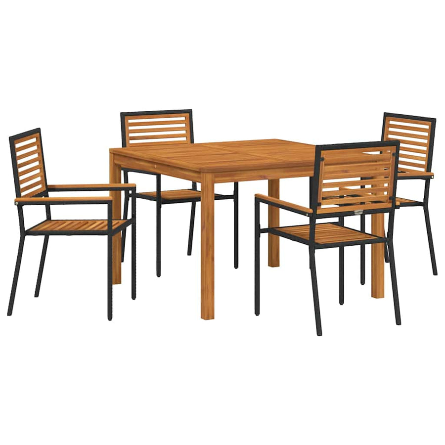 Tuin eettafelset 5 pcs Zwart Massief Acaciahout