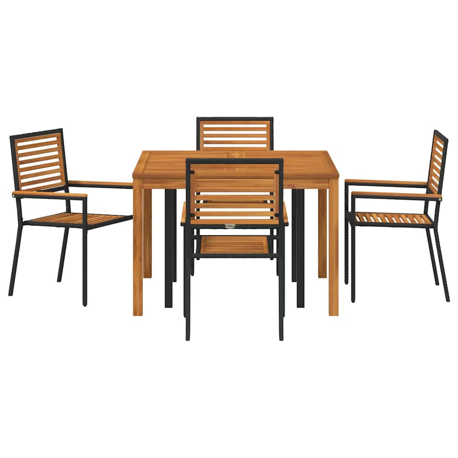 Tuin eettafelset 5 pcs Zwart Massief Acaciahout