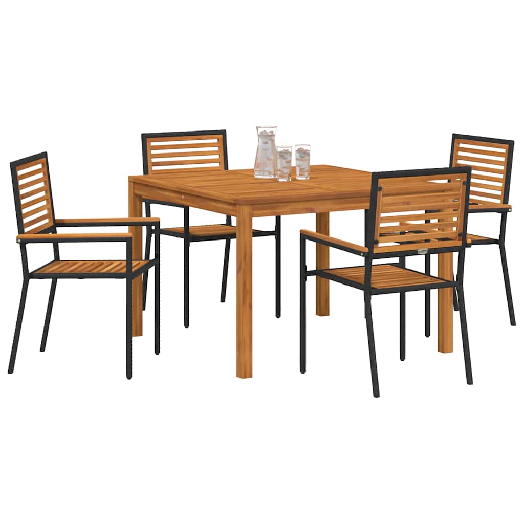 Tuin eettafelset 5 pcs Zwart Massief Acaciahout