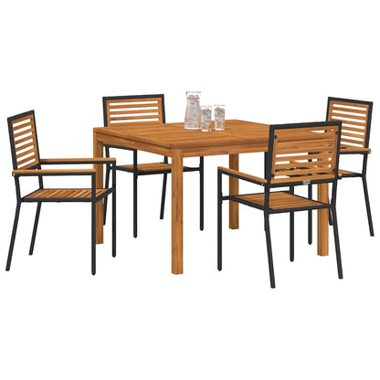 Tuin eettafelset 5 pcs Zwart Massief Acaciahout