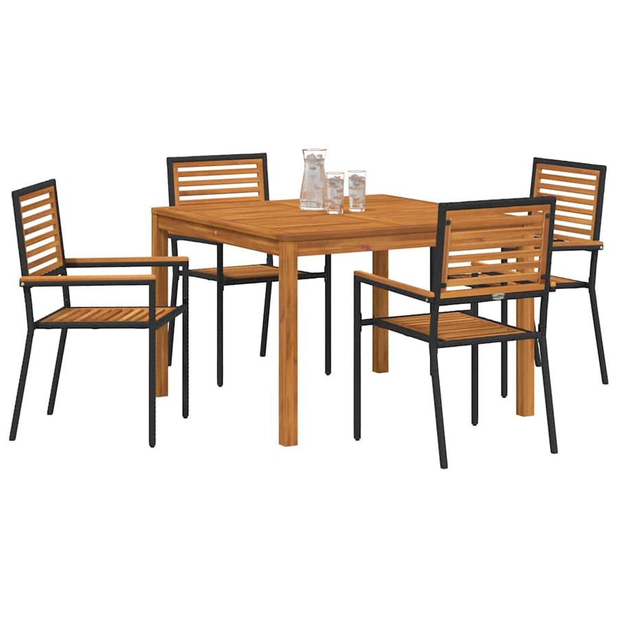 Tuin eettafelset 5 pcs Zwart Massief Acaciahout
