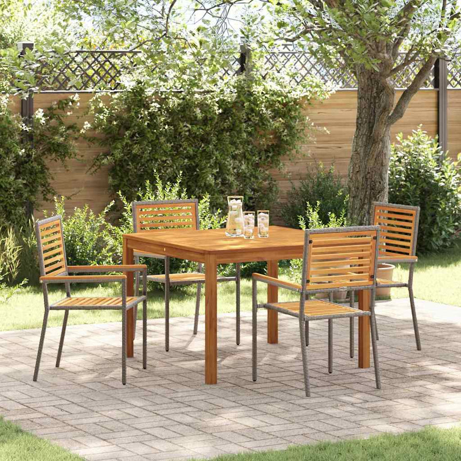 Tuin eettafelset 5 pcs Grijs Massief Acaciahout