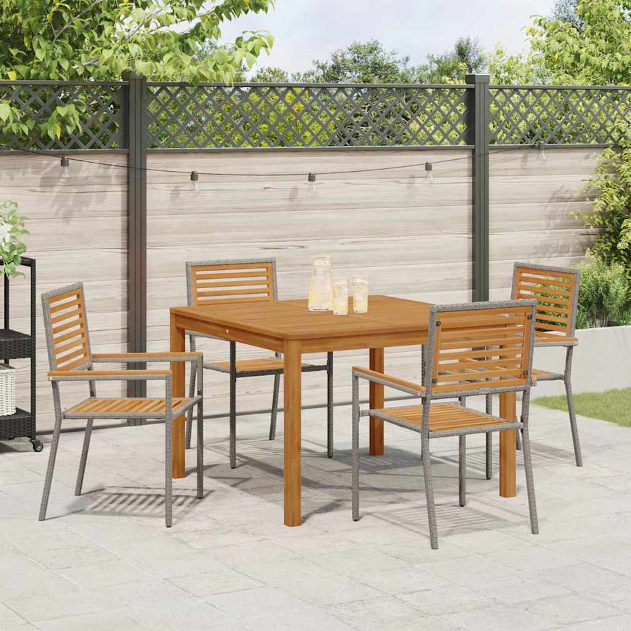 Tuin eettafelset 5 pcs Grijs Massief Acaciahout