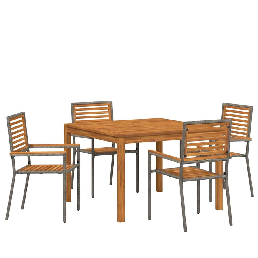 Tuin eettafelset 5 pcs Grijs Massief Acaciahout