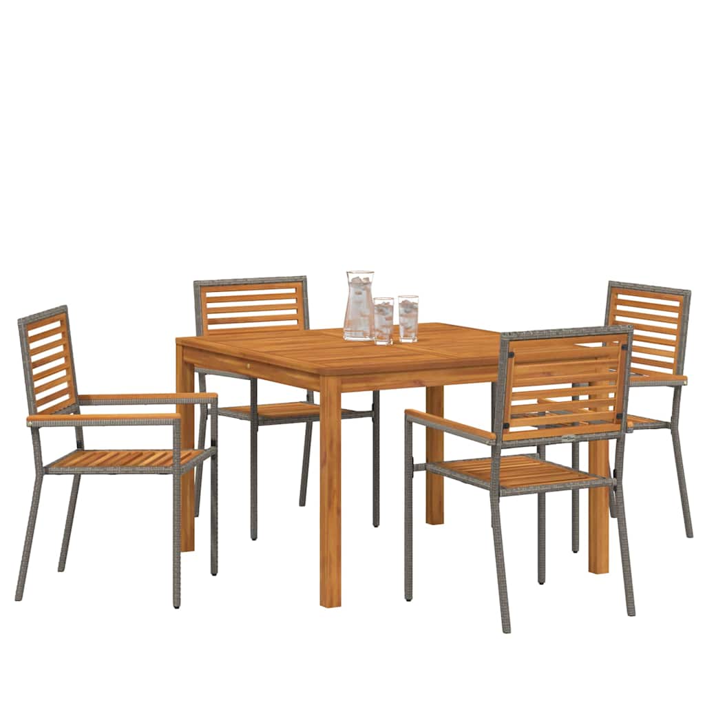 Tuin eettafelset 5 pcs Grijs Massief Acaciahout