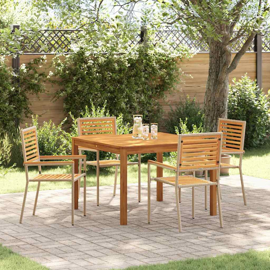 Tuin eettafelset 5 pcs Beige Massief Acaciahout