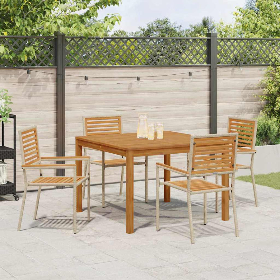 Tuin eettafelset 5 pcs Beige Massief Acaciahout