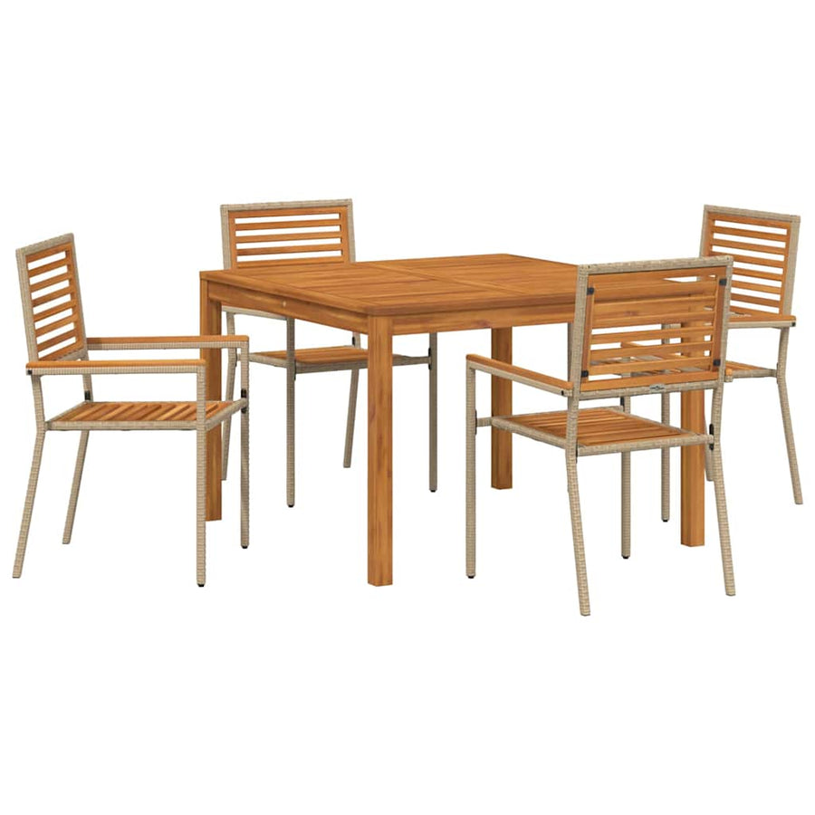 Tuin eettafelset 5 pcs Beige Massief Acaciahout