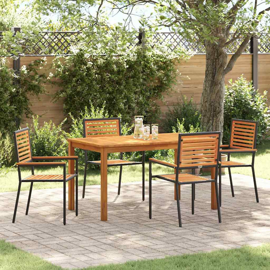 Tuin eettafelset 5 pcs Zwart Massief Acaciahout