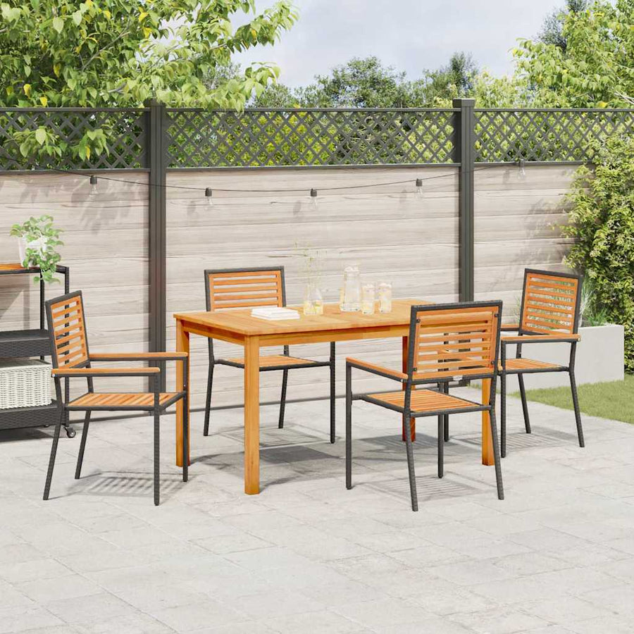 Tuin eettafelset 5 pcs Zwart Massief Acaciahout