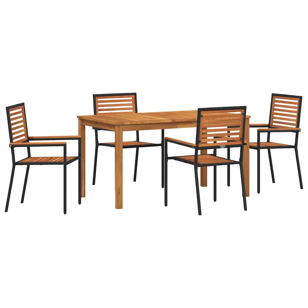 Tuin eettafelset 5 pcs Zwart Massief Acaciahout
