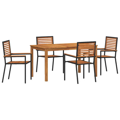 Tuin eettafelset 5 pcs Zwart Massief Acaciahout