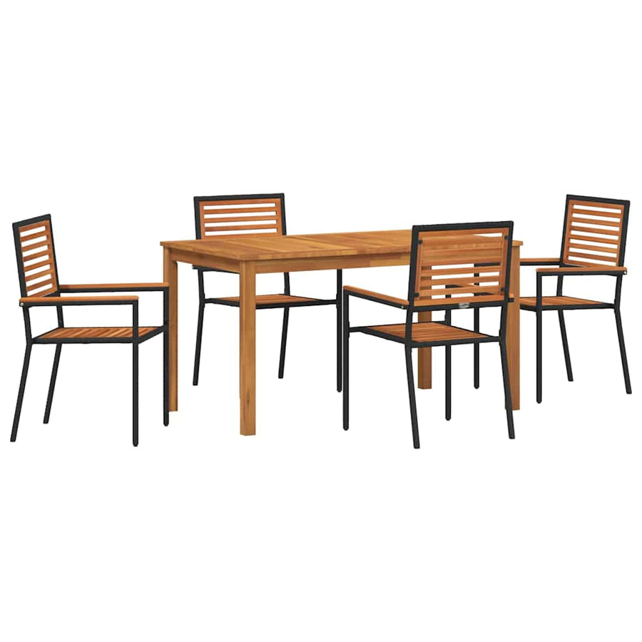 Tuin eettafelset 5 pcs Zwart Massief Acaciahout