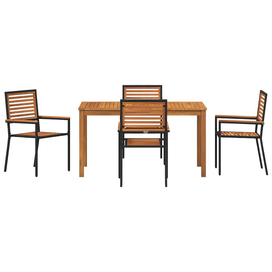 Tuin eettafelset 5 pcs Zwart Massief Acaciahout