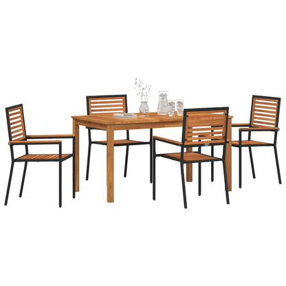 Tuin eettafelset 5 pcs Zwart Massief Acaciahout