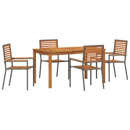 Tuin eettafelset 5 pcs Grijs Massief Acaciahout