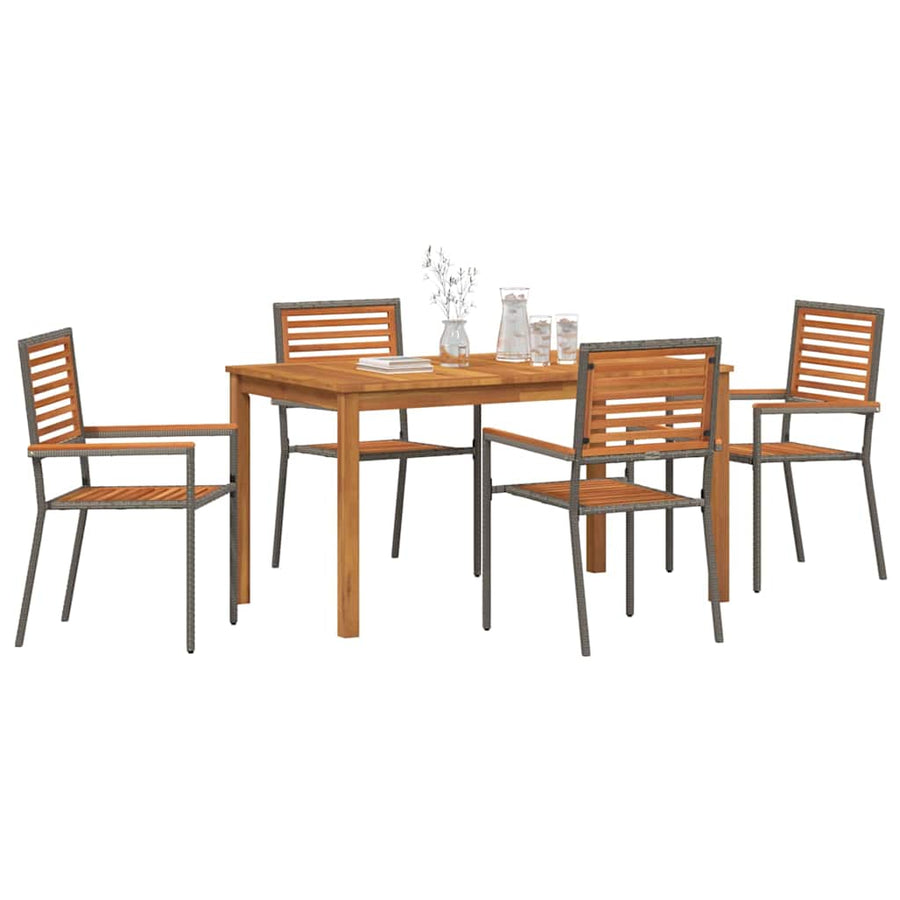Tuin eettafelset 5 pcs Grijs Massief Acaciahout